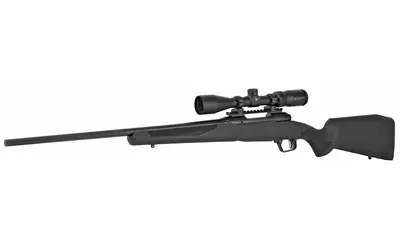 Bolt-action rifle with scope for hunting and shooting sports.