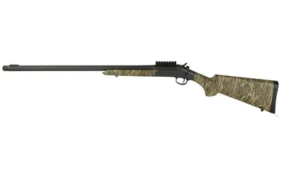 Rifle with camouflage stock and long barrel, suitable for hunting or sport shooting.