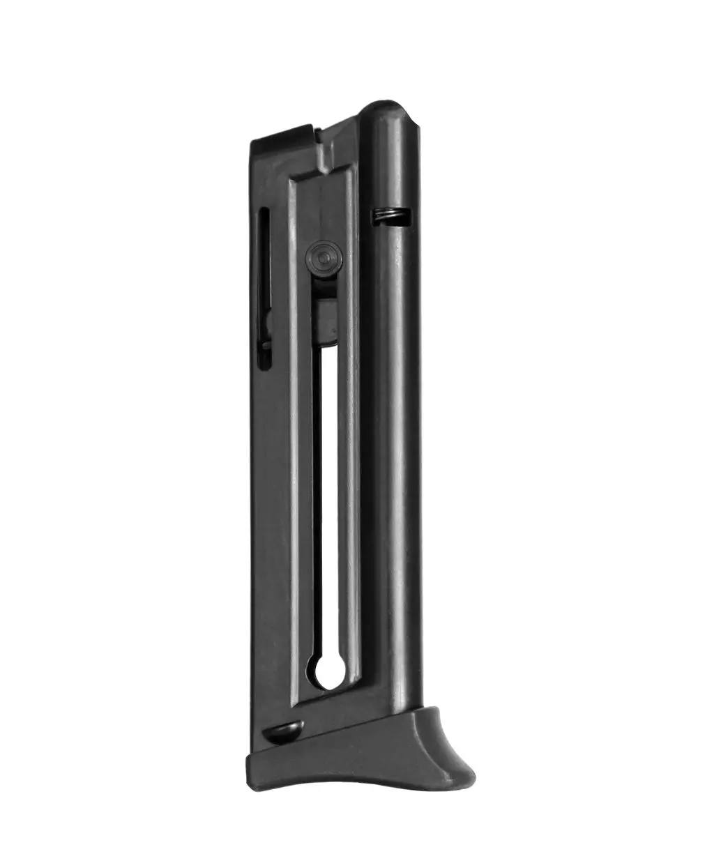 Magazine for semi-automatic pistol, black metal, high-capacity.