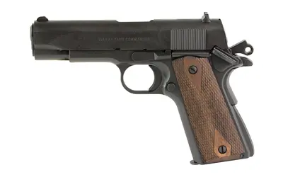 Handgun with wooden grip and black slide for sale.