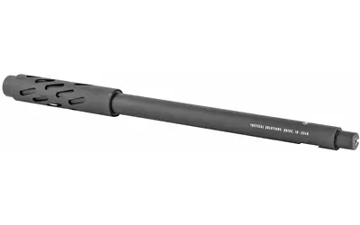 Suppressor for firearms with a matte black finish and vented design.