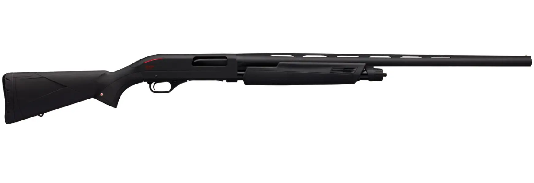Rifle with scope and black synthetic stock, designed for precision shooting.