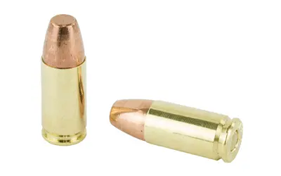 Ammunition cartridges for firearms, featuring brass casings and copper bullets.