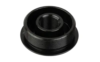 High-quality black threaded firearm part with detailed grooves and durable construction.