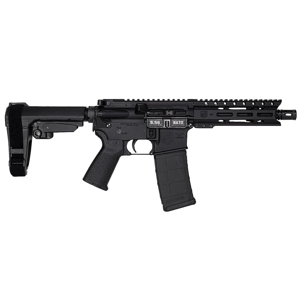 Modern AR-15 style rifle with tactical handguard and adjustable stock.