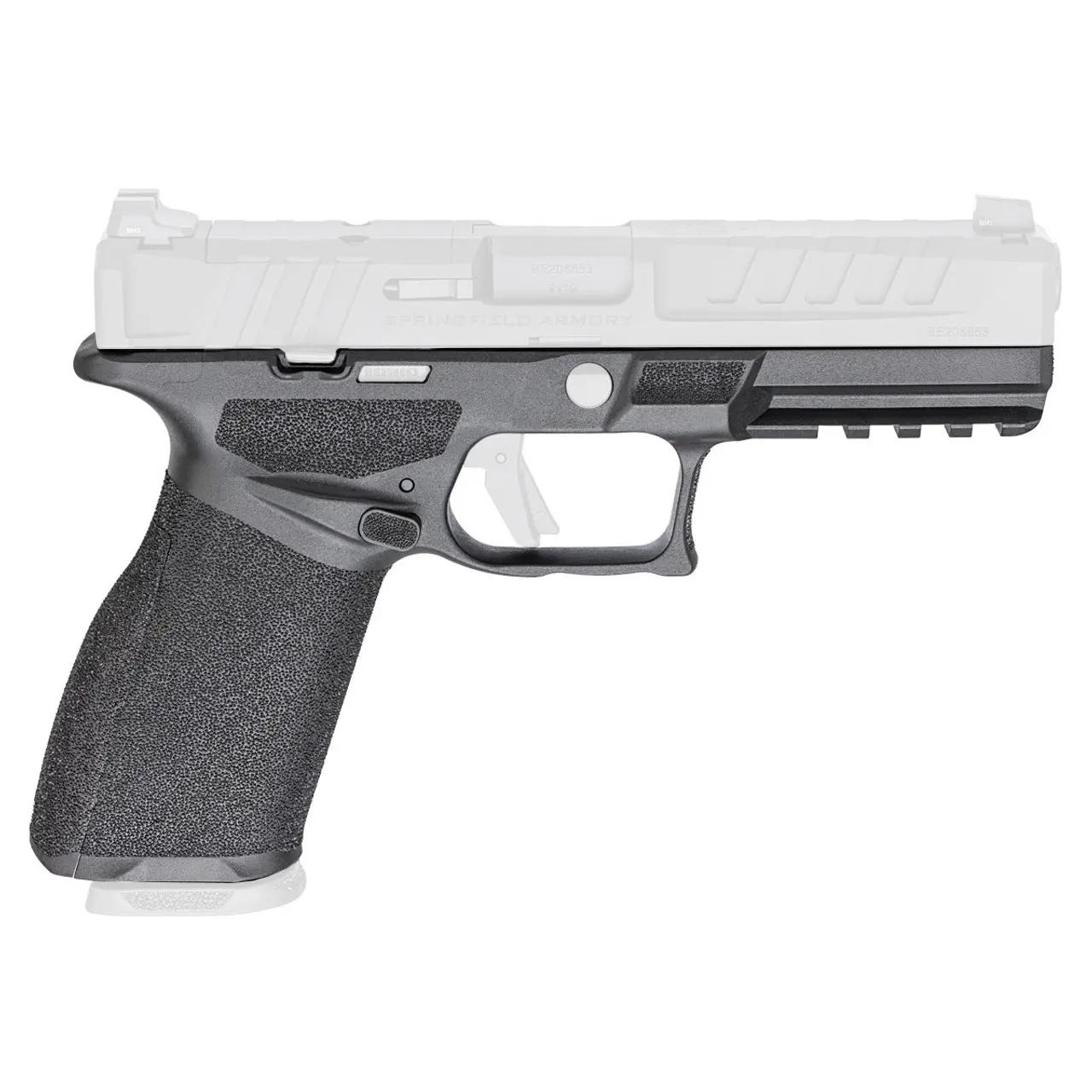 Semi-automatic pistol with black grip and silver slide for home protection.