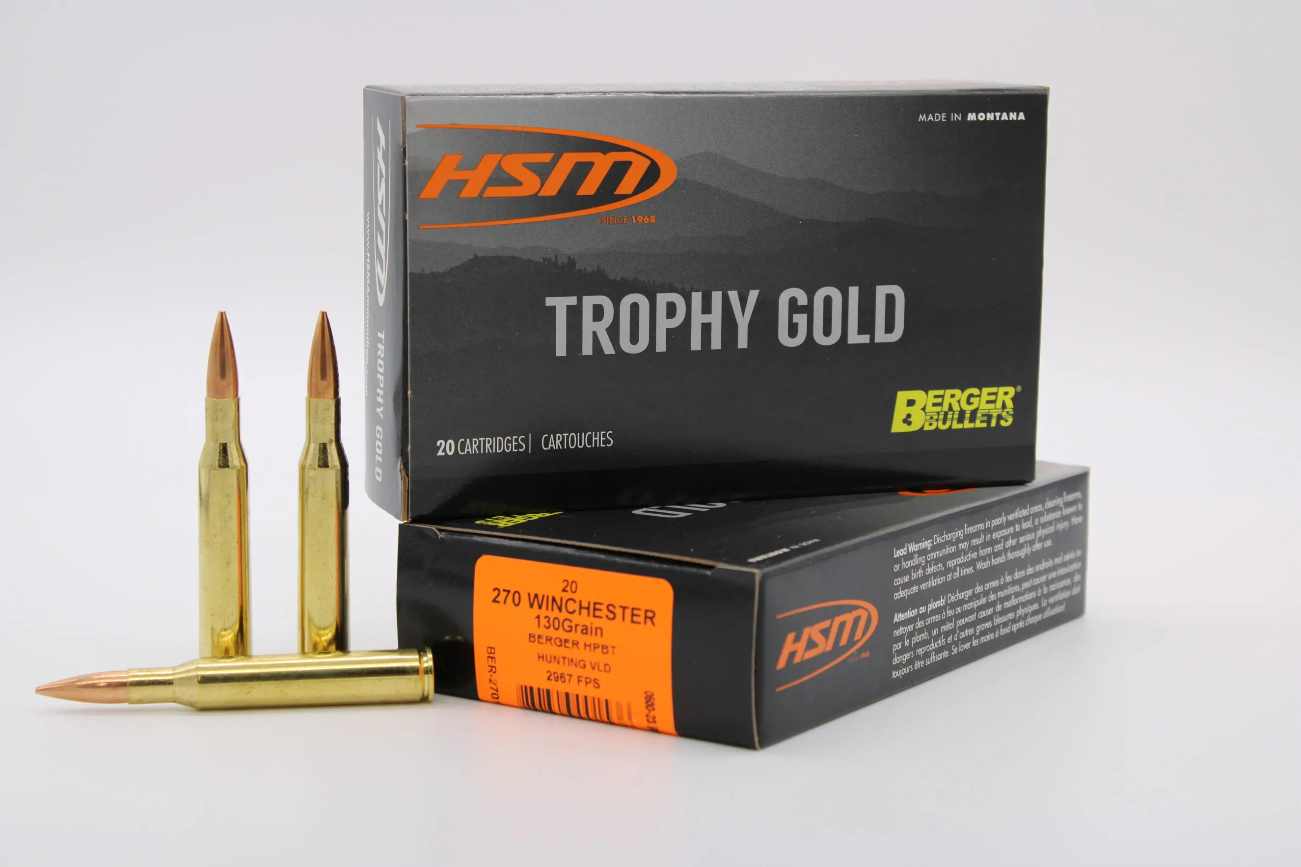HSM AMMUNITION 270 WIN 130GR BERGER HNT 20RD BOX 20 BOXES PER CASE