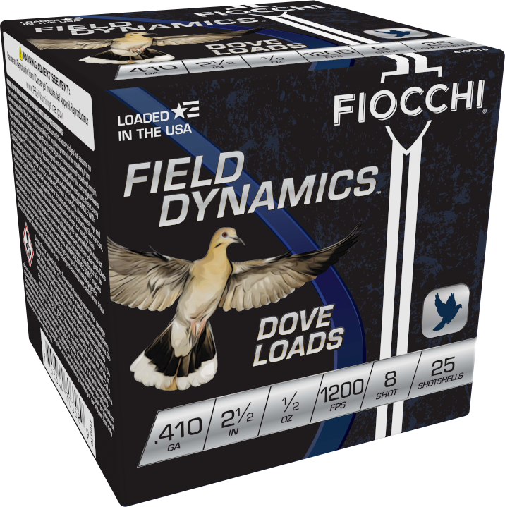 FIOCCHI FIELD DYNAMICS 410 GA 2.5" 1/2OZ #8 SHOT 25RD BX 250RD CASE