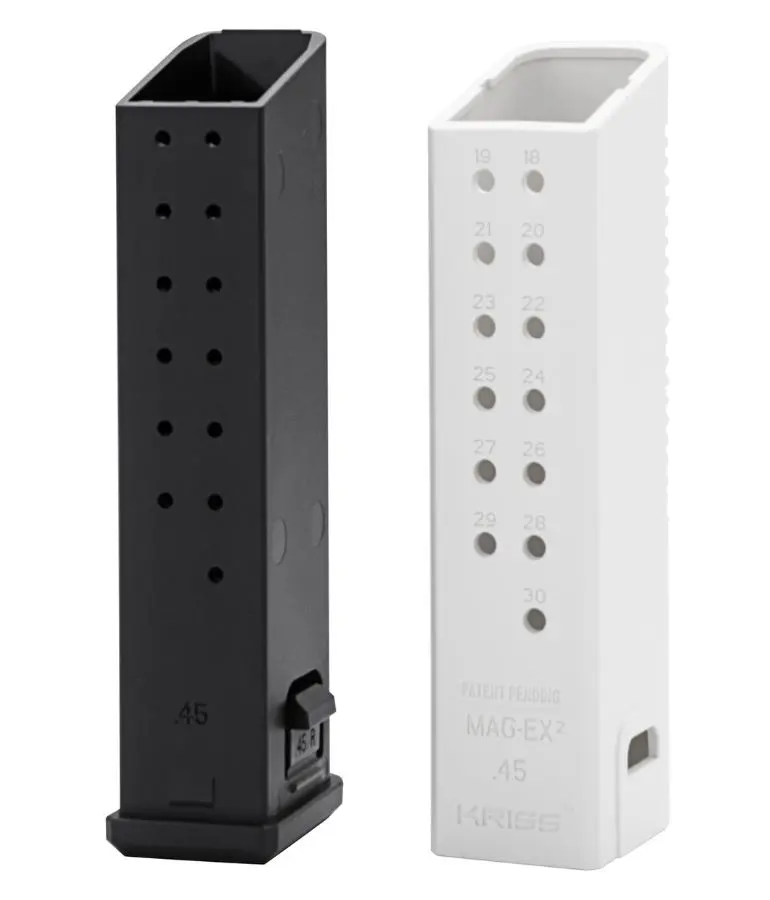 Black and white magazine loaders for firearms, designed for easy magazine insertion.