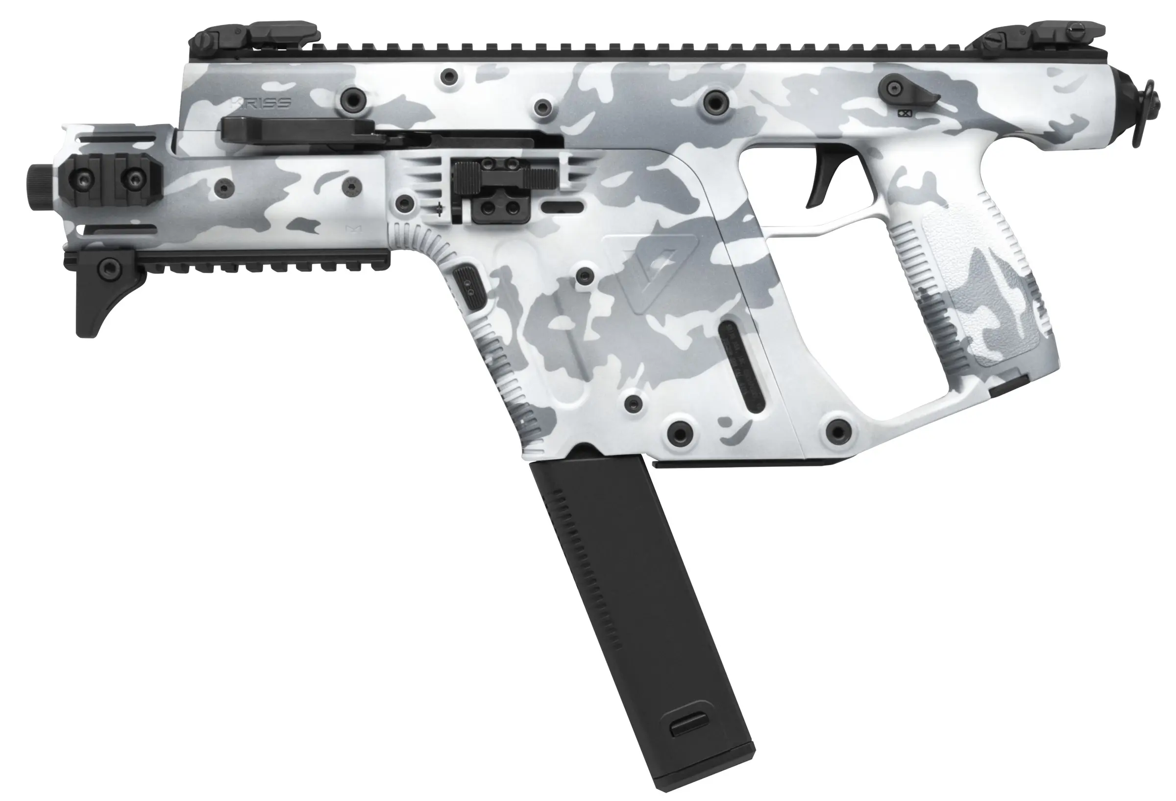 Airsoft gun with camouflage design and magazine.