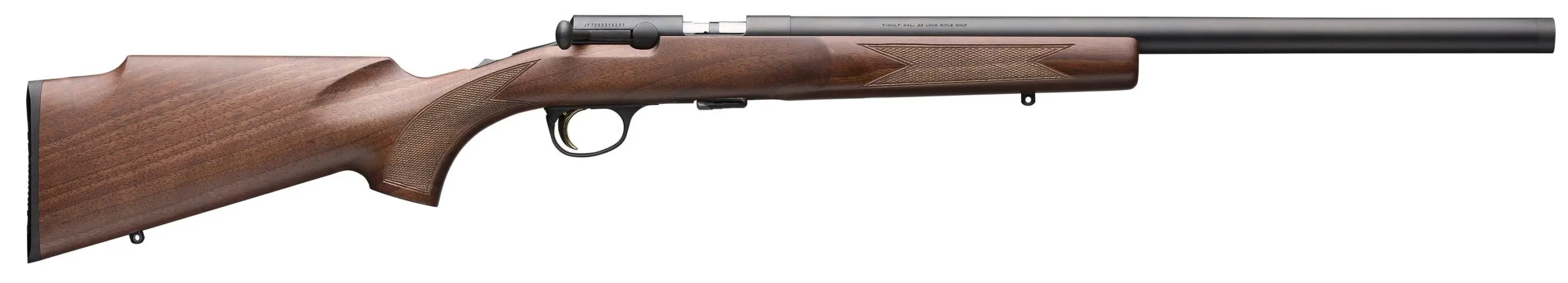 Bolt-action rifle with wooden stock and long barrel.