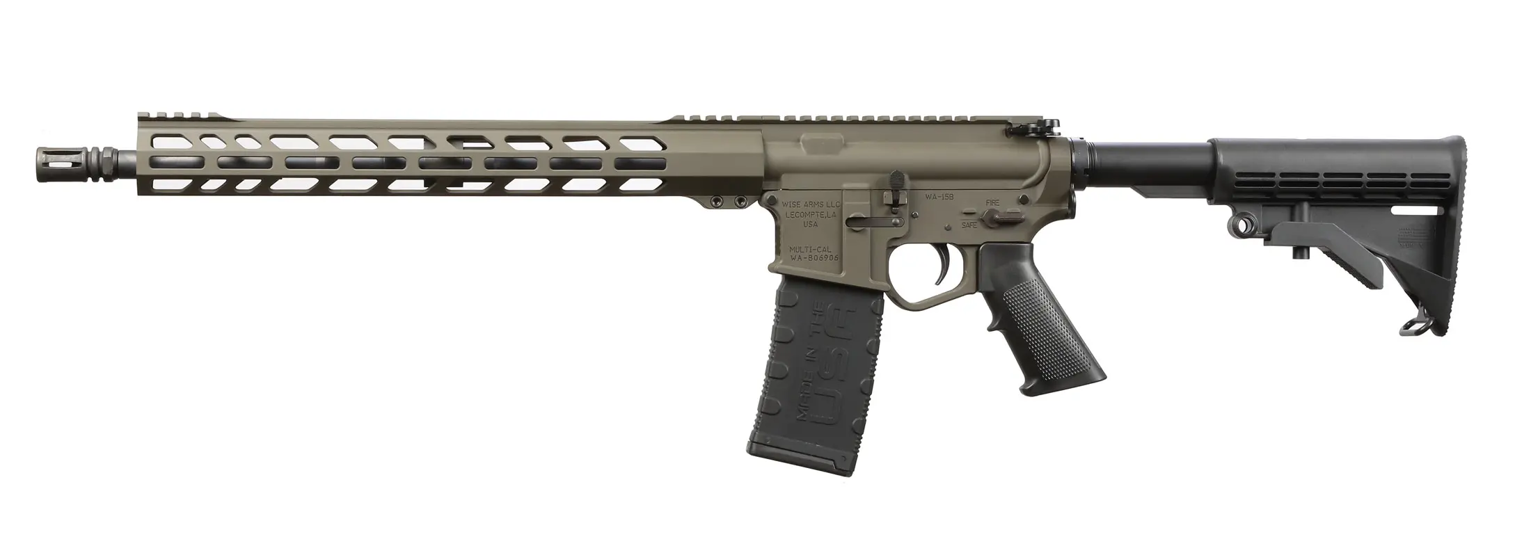 Tactical rifle with adjustable stock, long barrel, and ergonomic grip for precision shooting.