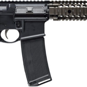 Semi-automatic rifle with tactical rail and adjustable stock.