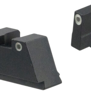 Gun sight mount with two black components and metal screws.