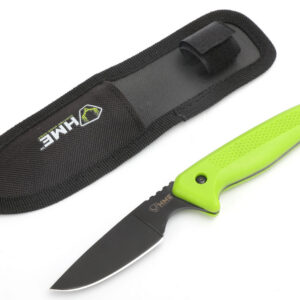 HME KNFBCK Fixed Blade  2.50" Fixed Caper Plain Black Oxide 420HC SS Blade Green TPR Handle Includes Sheath
