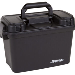 Durable black gun storage case with handle and secure latches.