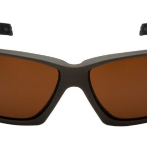 Sunglasses with brown tinted lenses and black frame for outdoor activities.