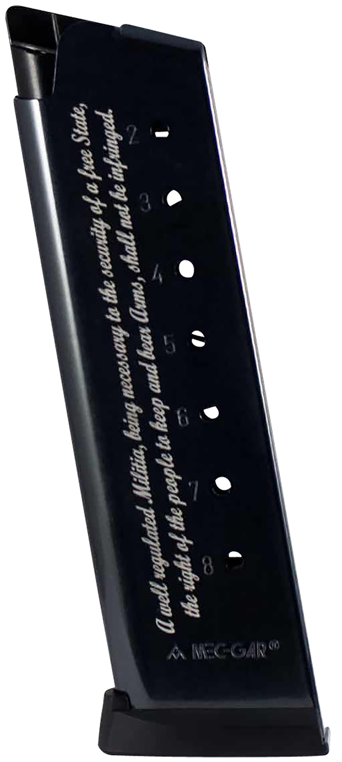 Mec-Gar MGCG45082A 1911 Government 8rd 45 ACP, Blued w/2nd Amendment Engraving Carbon Steel