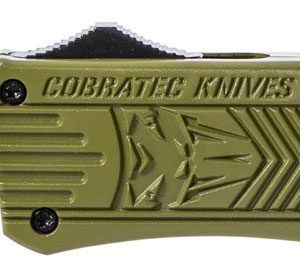 CobraTec Knives MODCTK1MDS CTK-1  Medium 3" OTF Drop Point Part Serrated D2 Steel Blade/OD Green Aluminum Handle Features Glass Breaker Includes Pocket Clip