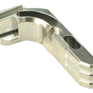 A metallic firearm part with precise machining and a sleek finish.