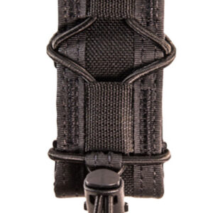Holster for firearm with adjustable retention strap.
