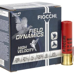 Fiocchi 28HV8 Field Dynamics High Velocity 28Gauge 2.75" 3/4oz 8Shot 25 Per Box/10 Case