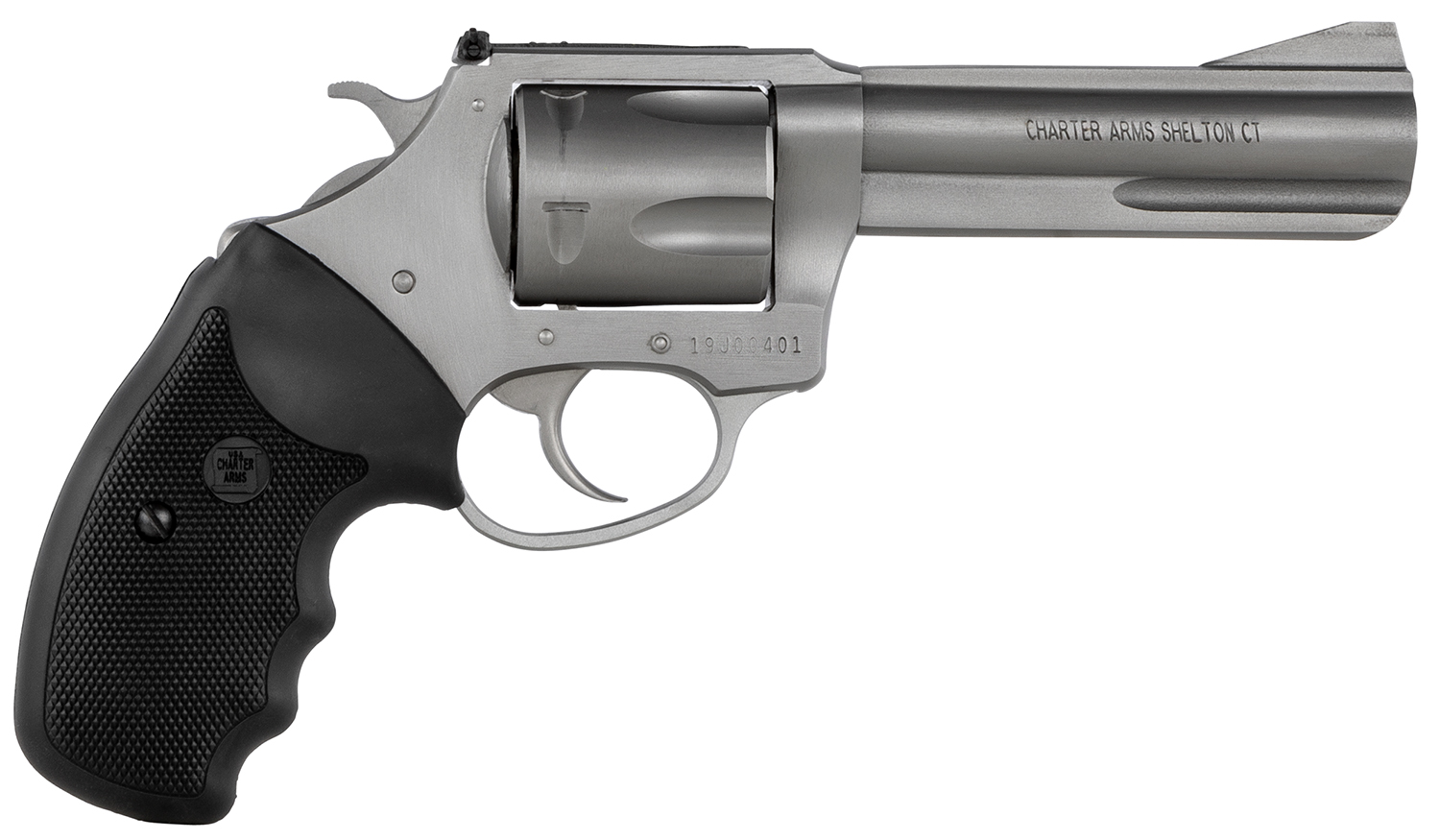 Charter Arms 74042 Pitbull 40 S&W 5 Shot 4.20" Matte Stainless Steel Barrel, Cylinder & Frame w/Black Finger Grooved Rubber Grip
