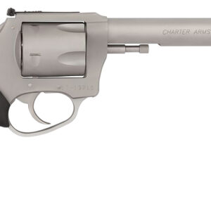 Charter Arms 79960 Pitbull  Large 9mm Luger, 5 Shot 6" Matte Stainless Steel Barrel, Cylinder & Frame w/Black Finger Grooved Rubber Grip