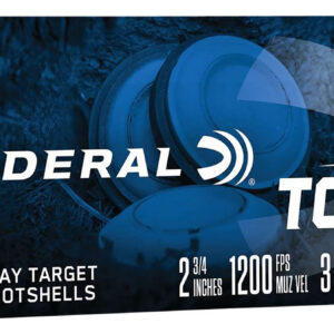 Federal Top Gun 12 gauge clay target shotgun shells for shooting sports.