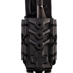 Holster with tactical flashlight for firearm safety and quick access.