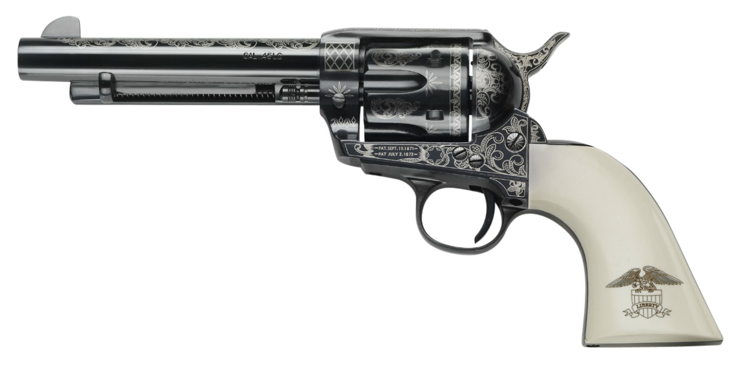 Pietta GW45LLE434NMUI 1873 GW2 Liberty 45 Colt (LC) 6 Shot, 4.75" Blued Engraved Steel Barrel, Cylinder, Frame & Hammer, Ultra Ivory Grip w/Engraved Liberty Eagle