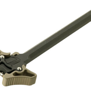 A gun cleaning tool with a long handle and ergonomic grip for firearm maintenance.