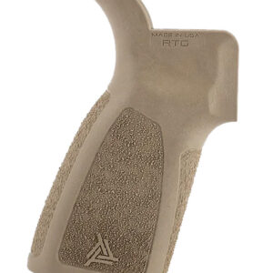 Tactical firearm grip in tan color for improved handling and control.
