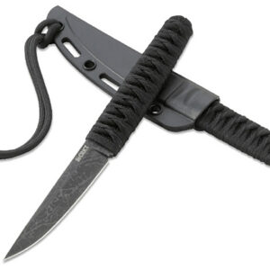 CRKT 2367 Obake  3.64" Fixed Plain Acid Etched Gray TiCN 8Cr14MoV SS Blade/ Black Nylon Cord Wrapped Stainless Steel Handle Includes Sheath