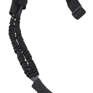 Adjustable rifle sling with padded strap and quick-release buckle.