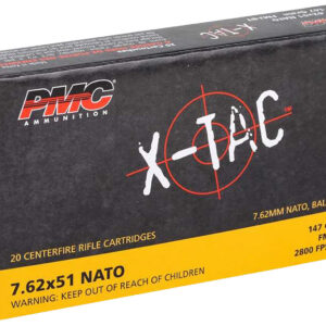 Box of 20 PMC 7.62x51 NATO rifle cartridges for firearms enthusiasts.