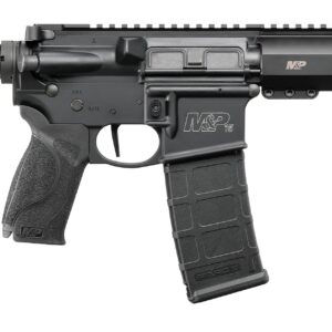 Semi-automatic rifle with adjustable stock and tactical rail.