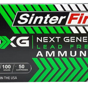Box of SinterFire NXG next-generation lead-free 9mm ammunition with 100 rounds.
