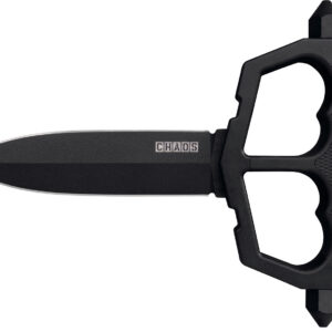 Cold Steel CS80NT3 Chaos Push Knife 5" Fixed Plain Black Matte Powder Coat SK-5 Steel Blade/ Black w/D-Guard Handle Griv-Ex w/Overmold Kray-Ex Handle Includes Belt Loop/Sheath