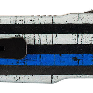 Templar Knife SABTB32 Premium LW We Back You Small 3" OTF Drop Point Plain Black Oxide Stonewashed D2 Steel Blade, 4.50" Black & White w/Blue Line Aluminum Handle