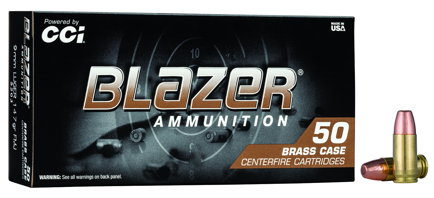 CCI 5203 Blazer Brass Handgun 9mmLuger 147gr Full Metal Jacket 50 Per Box/20 Case