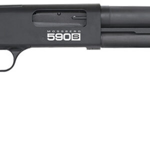 Mossberg 51605 590S  12 Gauge Pump 3" 9+1 18.50" Matte Blued Steel Barrel, Matte Blued Optic Ready Receiver, Fixed Black Synthetic Stock, Right Hand