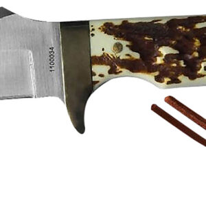 Uncle Henry old 1100035 Next Gen Staglon  4.25" Skinner Plain Satin Stainless Steel Blade 4.25" Staglon Handle Features Brass Finger Guard Includes Sheath