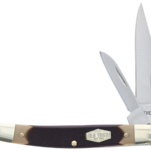 Old Timer 1179231 Middleman Jack 2.50" 1.70" Folding Clip/Sheepsfoot Plain Stainless Steel Blade Black/Tan Sawcut Bone Handle