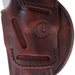 Holster for firearm with leather construction and secure fit.