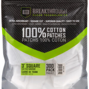 Pack of 300 white cotton patches for firearm cleaning and maintenance.