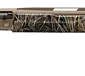 A hunting rifle with a camouflage stock and long barrel, ideal for outdoor shooting and game hunting.