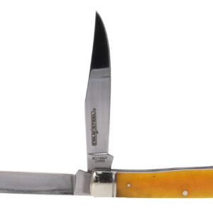 Cold Steel CSFLTRPRY Trapper  3" Folding Clip/Spey Plain 8Cr13MoV SS Blade/Yellow w/Polished Bolsters Bone Handle