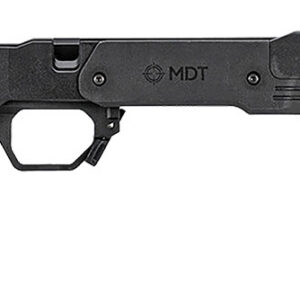 Tactical rifle stock with adjustable cheek rest and ergonomic design.