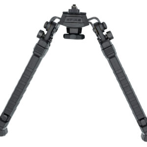 Adjustable gun bipod for rifles, firearms, and shooting accessories.